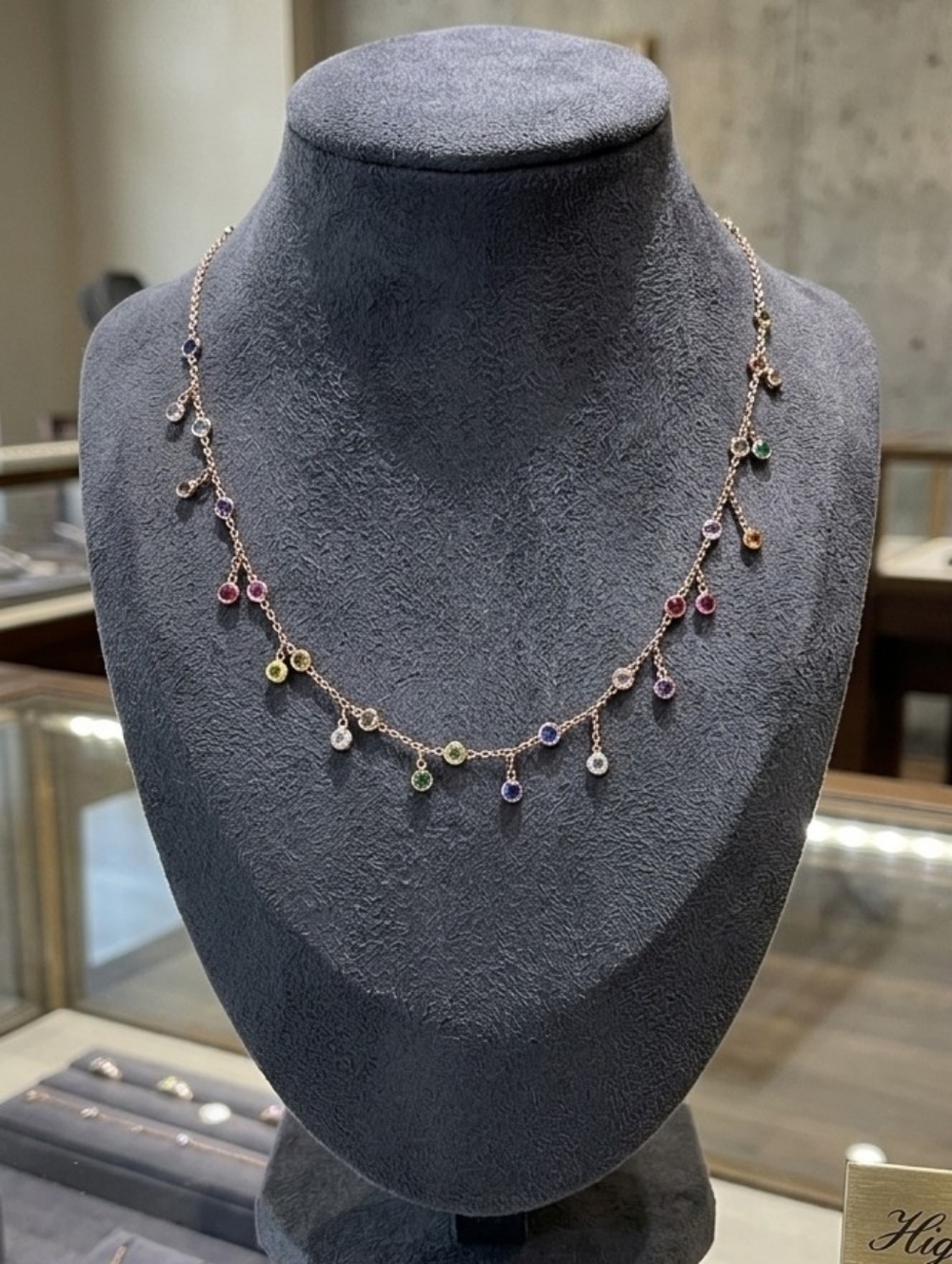 18k Over .925  Multi-Gem Dangle Necklace - Pink, Yellow, Blue, Purple Accents - Picture 3 of 9